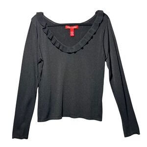 Gloria Vanderbilt Black Long Sleeve Ruffled Neck Sweater‎ Top Women's Size M